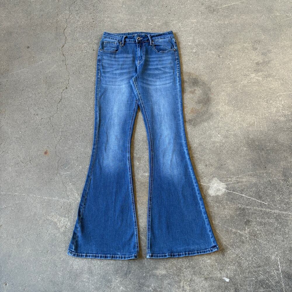 Grace in LA Bell Bottom Flare Jeans Size 27 Blue Pants Faded Retro Denim 26x33